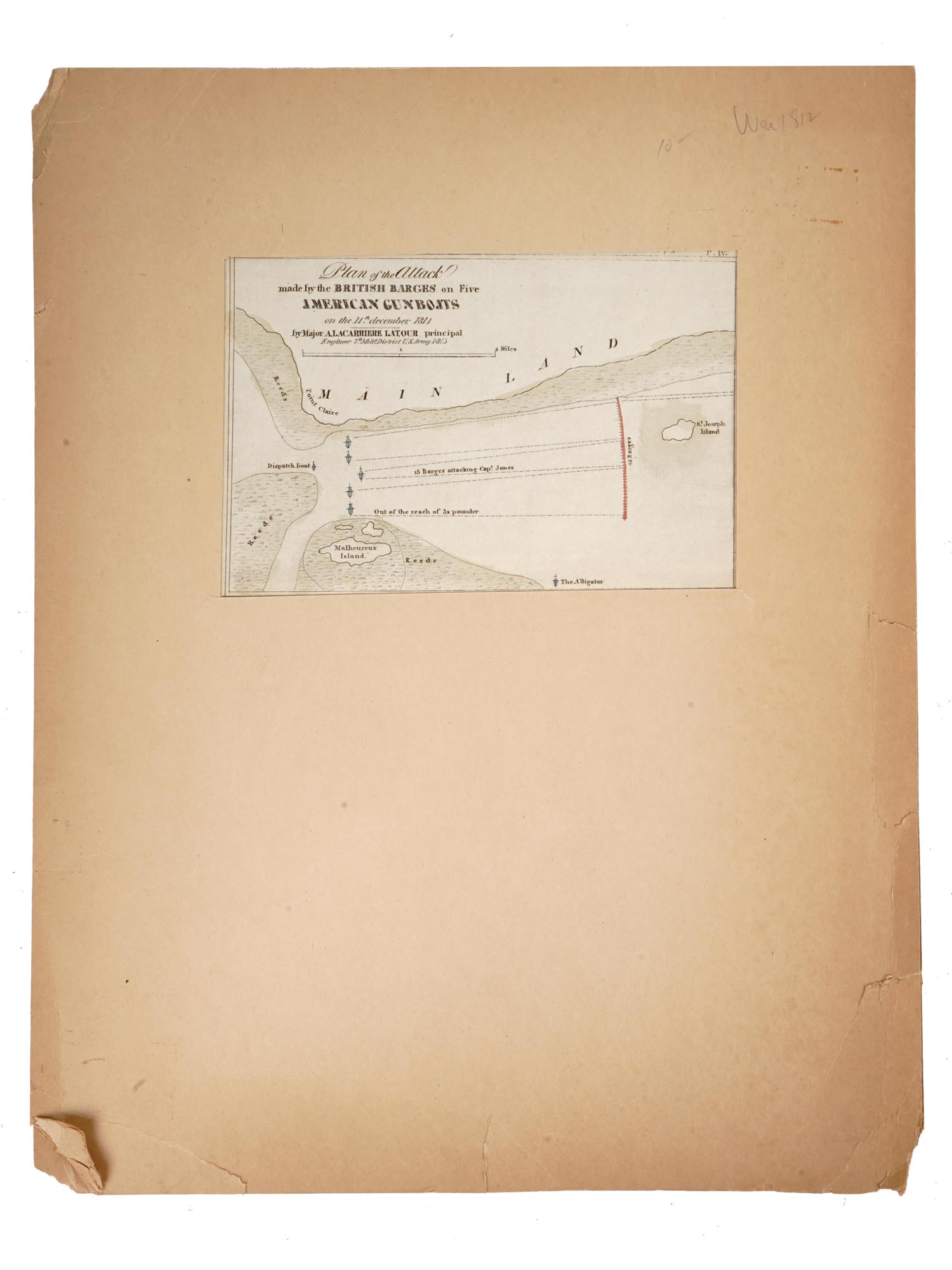 ANTIQUE ETCHING PLAN OF NAVAL ATTACK WAR OF 1812 PIC-0